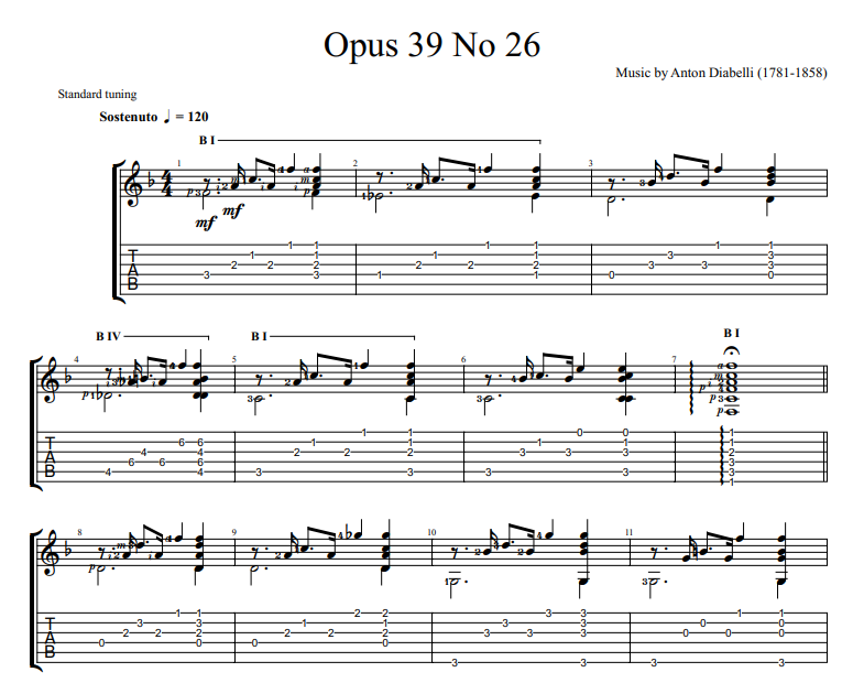 Anton Diabelli - Opus 39 No 26 free guitar tab sheet music